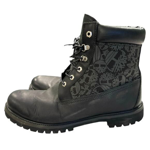 US 13W MEN'S BLACK TIMBERLAND PREMIUM LEATHER WATERPROOF BOOTS LOGO SIDE - Picture 1 of 10